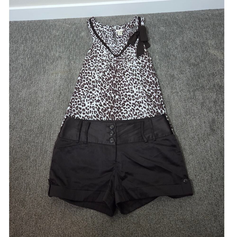 Y2K Studio Y Dressy Brown/White Animal Print Tank Top & Solid Brown Shorts Large